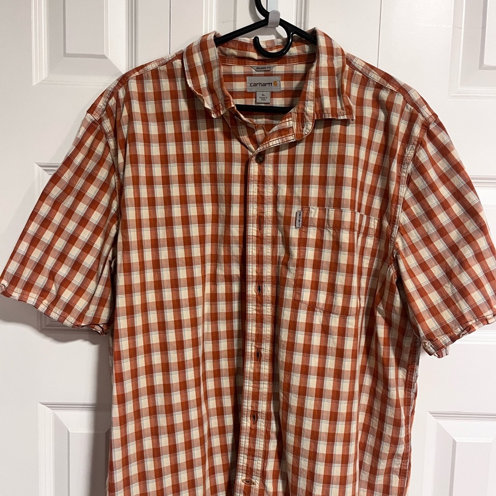 Carhartt Men's Casual Orange and White Plaid Shirt